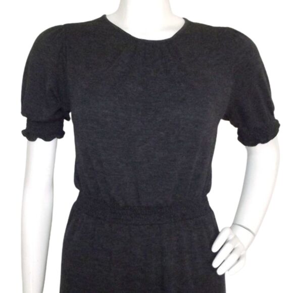 LOFT Dress, XS, Charcoal Gray Heathered Knit, Smocked Flounce, Short sleeves - Picture 2 of 15